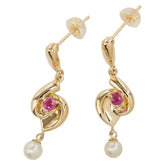 K18YG イエローゴールド アコヤパール4.6~4.8mm ルビー スタッドピアス レディース 【中古】